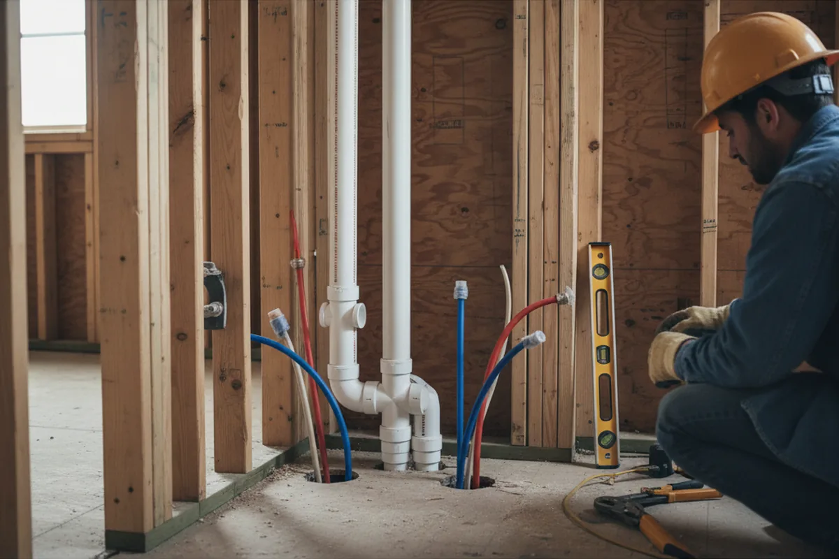 Drain and supply rough-in during Sump Pump Repair in Blaine